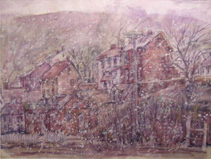 Jean K. Walker Award for 2nd Place, HAZEL CAMP, Snow at Harper's Ferry, Watercolor